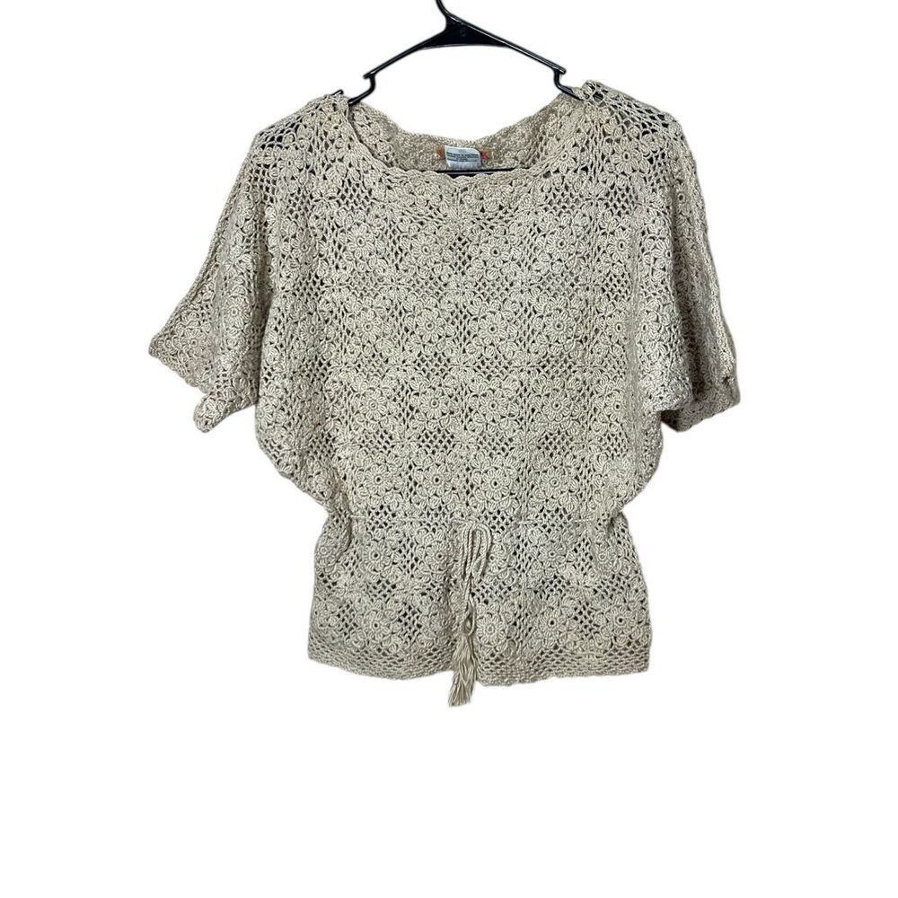 J.M. Pink Tan Crochet Toe Waist Top Blouse Size S